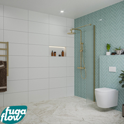 FugaFlow Eccelente Vetro Douche à l'italienne - 30x200cm - verre satiné - Laiton brossé