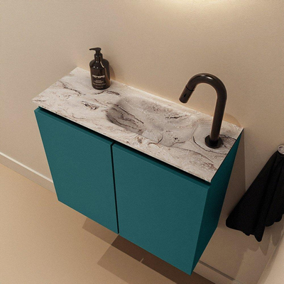 MONDIAZ TURE-DLUX Meuble de toilettes 60 cm Smag. Lavabo EDEN Glace position droite. Avec 1 trou de robinet.