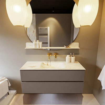 MONDIAZ VICA-DLUX Ensemble meuble de salle de bains - 120cm - meuble bas smoke - 2 tiroirs - lavabo encastré cloud central - sans trous de robinet - version haute 60cm - frape
