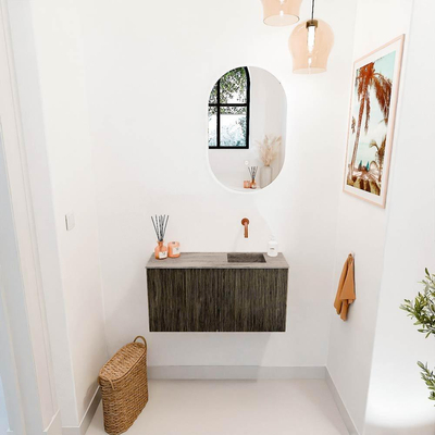 Mondiaz JOYA-DLUX 80cm toiletmeubel - kleur Shadow - Wastafel FAYE positie Rechts Zonder kraangat kleur Oza.