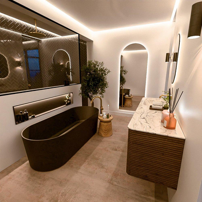 Mondiaz CIRO-DLUX Ensemble de meubles de salle de bains - 160x45x50cm - Plan-vasque solid surface Glace - 1 lavabo à gauche - sans trous de robinetterie - 4 tiroirs - Dusk