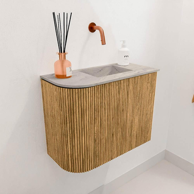 Mondiaz JOYA-DLUX Meuble de salle de bains - 51,6cm - arrondi gauche couleur Chêne - Vasque FAYE position Droite Sans trou de robinet couleur Glace