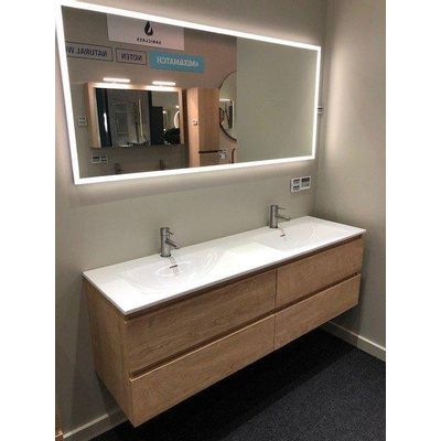 Saniclass Solution Ensemble de meuble salle de bains 160x45x50cm 4 tiroirs avec lavabo Finestone Sahara