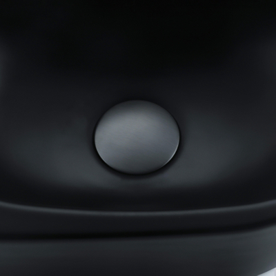 QeramiQ Fuente Ensemble de Lavabo - 40x21.5x12cm - lisse - demi-rond - céramique - ensemble de robinet gunmetal - bouchon de vidange - siphon abaissé - noir mat