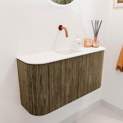 Mondiaz JOYA 83.2cm toiletmeubel - ronding links en rechts kleur Dusk - Wastafel FAYE positie Midden Zonder kraangat kleur Talc.