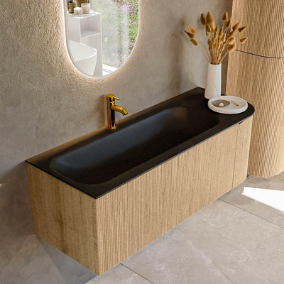MONDIAZ KURVE meuble de salle de bains 125cm avec module 25 R couleur chêne avec 1 tiroir et 1 porte. Lavabo BIG MEDIUM gauche 1 trou de robinet Urban.