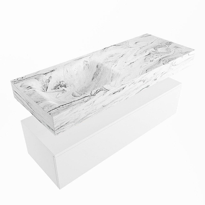 Mondiaz ALAN-DLUX Ensemble de meuble - 120cm - meuble Talc mat - 1 tiroir - Lavabo Cloud Glace suspendu - vasque Gauche - 0 trous de robinet