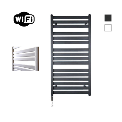 Sanicare HVW - Moda Radiateur électrique - 120x60cm - 876W - wifi - thermostat - chrome - en bas à gauche - noir mat