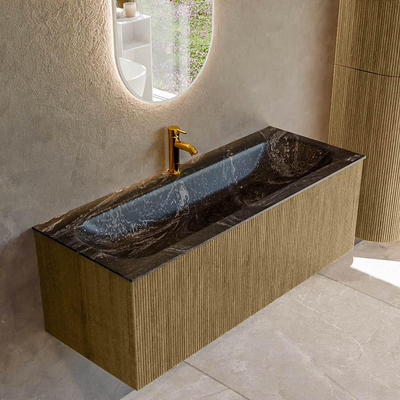Mondiaz KURVE-DLUX Ensemble de meuble salle de bain - 120x46x40cm - 1 tiroir - lavabo en solid surface - milieu - 1 trou de robinet - Dusk