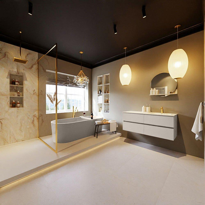 MONDIAZ VICA-DLUX Ensemble meuble de salle de bains - 120cm - meuble bas linen - 4 tiroirs - lavabo encastré cloud à droite - 1 trou de robinet - version haute 60cm - frape