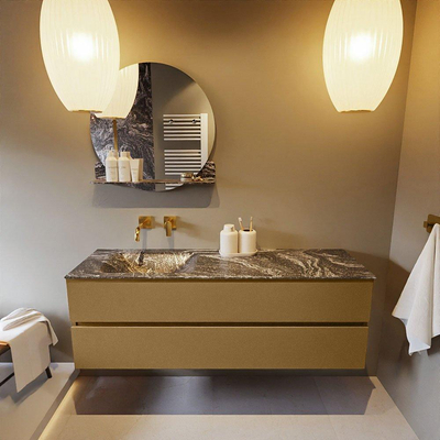 Mondiaz VICA-DLUX Ensemble de meuble de salle de bain - 150cm - meuble sous-vasque oro - 2 tiroirs - lavabo encastré cloud gauche - sans trous de robinet - version haute de 60cm - lave