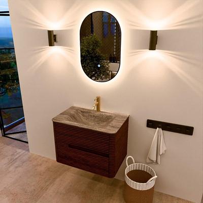 Mondiaz CIRO-DLUX Badkamermeubelset - 70x45x50cm - Solid surface wastafel Oza - 1 wasbak Midden - 1 kraangat - 2 lades - Ruby