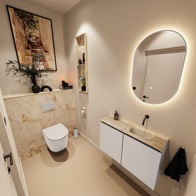 MONDIAZ TURE-DLUX Meuble WC 80 cm Linen. EDEN lavabo Frappe position droite. Sans trou de robinet.
