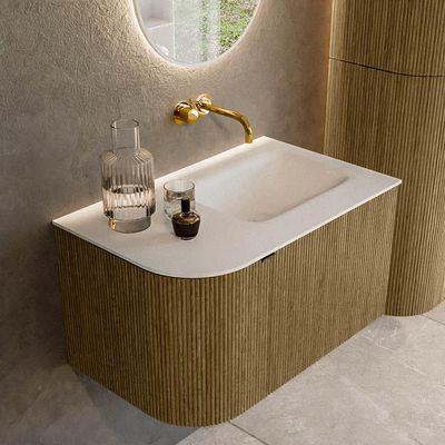 Mondiaz KURVE Ensemble de meuble de salle de bains - 75x46x40cm - 1 tiroir - 1 porte - lavabo solid surface - droit - sans trou de robinet - Dusk