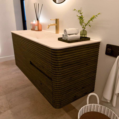 Mondiaz CIRO-DLUX Meuble de salle de bains - 120x45x50cm - Plan vasque Solid surface Meli - 1 lavabo au centre - 1 trou de robinet - 2 tiroirs - Shadow