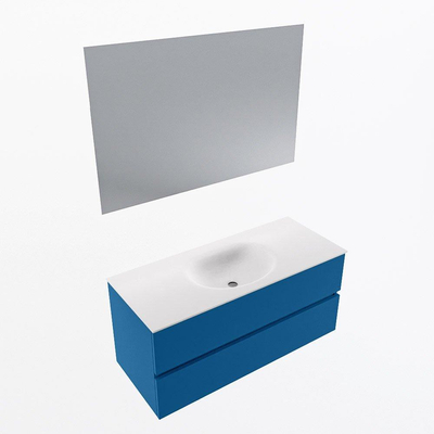 Mondiaz VICA ensemble de meuble de salle de bain - 110cm - meuble sous-vasque jeans - 2 tiroirs - lavabo moon milieu - 1 trou de robinet - couleur talc - miroir LED - version XL 60cm haut