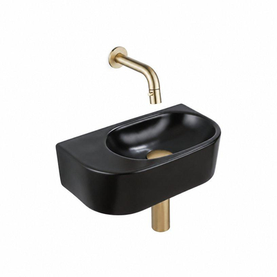 QeramiQ Fuente fonteinset – halfrond – 40x21.5x12 cm – zonder kraangat – geborsteld gouden kraan