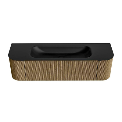 Mondiaz KURVE Ensemble meuble de salle de bains - 160x46x40cm - 1 tiroir - 2 portes - vasque solid surface - centre - sans trou de robinet - Dusk