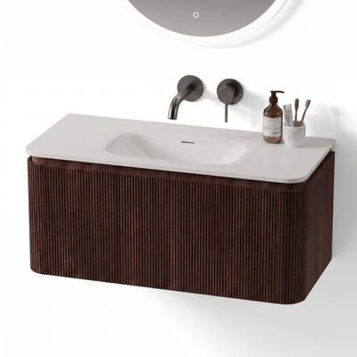 Royal Plaza Terra Edge Badkamermeubelset - 100x45.5x46cm - keramische wastafel wit glans - 1 wasbak - zonder kraangaten - 2 lades - kastanje (walnoot)