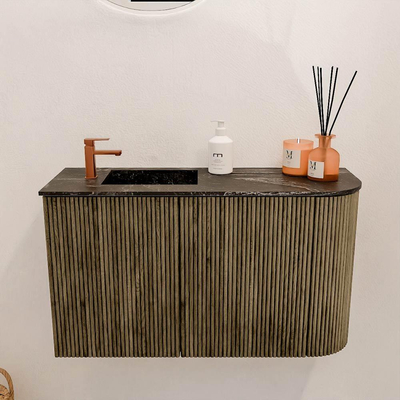 Mondiaz JOYA-DLUX 71.6cm toiletmeubel - ronding rechts kleur Dusk - Wastafel FAYE positie Links 1 kraangat kleur Lava.