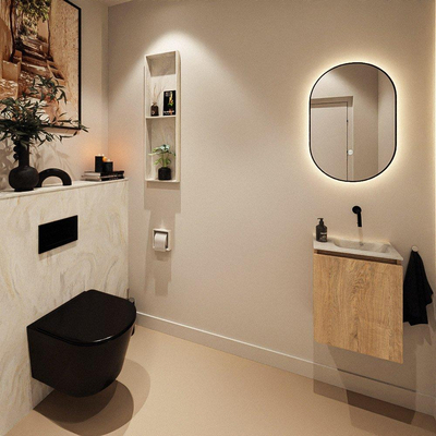 MONDIAZ TURE-DLUX Meuble toilette - 40cm - Washed Oak - EDEN - vasque Ostra - position droite - sans trou de robinet