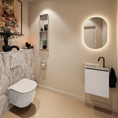 MONDIAZ TURE-DLUX Meuble de toilettes 40 cm Linen. Lavabo EDEN Glace position gauche. Avec 1 trou de robinet.