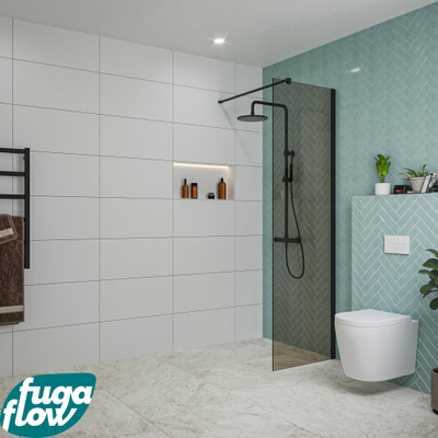 FugaFlow Eccelente Vetro inloopdouche badkamer - 60x200cm - rookglas - wandarm - mat zwart