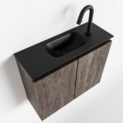 MONDIAZ TURE Toiletmeubel 60x23x50cm met 1 kraangaten 2 deuren dark brown mat Wastafel Eden midden Solid Surface Zwart