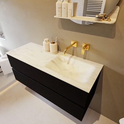 Mondiaz VICA-DLUX ensemble de meuble de salle de bain - 120cm - meuble sous-vasque urban - 2 tiroirs - lavabo encastré cloud droite - sans trous de robinet - version haute de 60cm - opalo