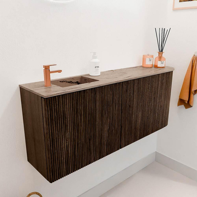 Mondiaz JOYA-DLUX Meuble de salle de bains - 101.6cm - arrondi droit couleur Walnut - Vasque FAYE position Gauche 1 trou de robinet couleur Arena