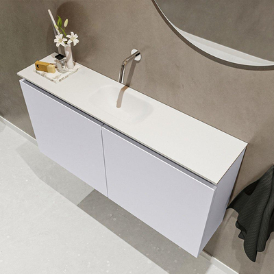 MONDIAZ TURE Toiletmeubel 100x23x50cm met 0 kraangaten 2 deuren cale mat Wastafel Eden midden Solid Surface Wit
