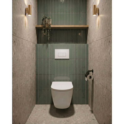 QeramiQ Dely Pack WC cuvette sans bride 36.3x51.7cm avec bâti-support Geberit UP320 abattant WC blanc mat frein de chute et plaque de commande Blanc mat boutons Rectangulaires