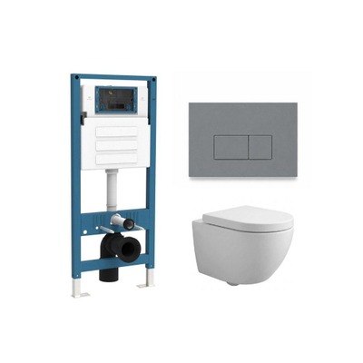 QeramiQ Dely Swirl Compact Ensemble WC - réservoir encastré QeramiQ flush - abattant 25 mm - plaque de commande en plastique gris clair - boutons rectangulaires - blanc mat