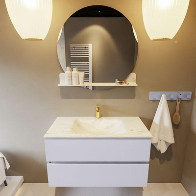 Mondiaz VICA-DLUX Ensemble de meuble de salle de bain - 90cm - meuble sous-vasque cale - 2 tiroirs - lavabo encastré cloud milieu - 1 trou de robinet - version haute de 60cm - opalo