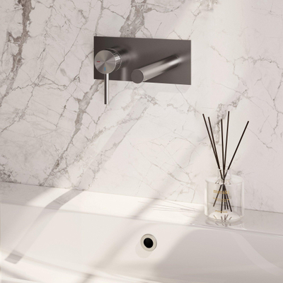 BRAUER Stripe Inbouw Wastafelmengkraan - rechte uitloop en afdekplaat - model A2 - RVS-kleurig geborsteld PVD