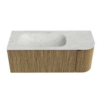 Mondiaz KURVE-DLUX Ensemble meuble de salle de bains - 115x46x40cm - 1 tiroir - 1 porte - lavabo solid surface - gauche - sans trou de robinet - Dusk