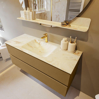 Mondiaz VICA-DLUX Ensemble de meuble de salle de bain - 120cm - meuble sous-vasque oro - 2 tiroirs - lavabo encastré cloud milieu - 1 trou de robinet - version haute de 60cm - frape