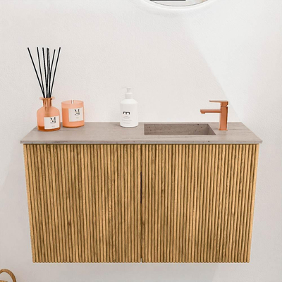 Mondiaz JOYA-DLUX 70cm toiletmeubel - kleur Oak - Wastafel FAYE positie Rechts 1 kraangat kleur Saba.