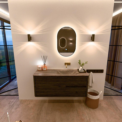 Mondiaz CIRO-DLUX Meuble de salle de bains - 120x45x50cm - lavabo solid surface Oza - 1 vasque à droite - sans trous de robinetterie - 2 tiroirs - Shadow