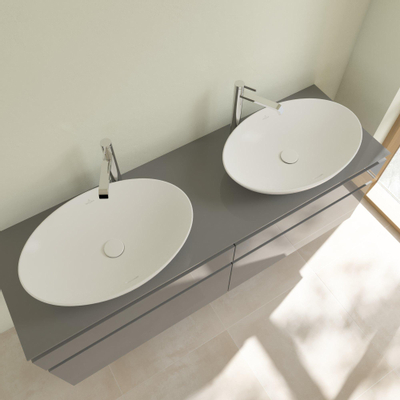 Villeroy & Boch Loop & Friends Opzetwastafel - 620 x 420 x 120 mat stone white (wit) CeramicPlus - met overloop