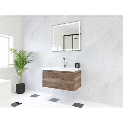 HR Matrix ensemble meuble de salle de bain 3d 80cm 1 tiroir sans poignée avec bandeau couleur charleston avec vasque djazz 1 trou pour robinet blanc