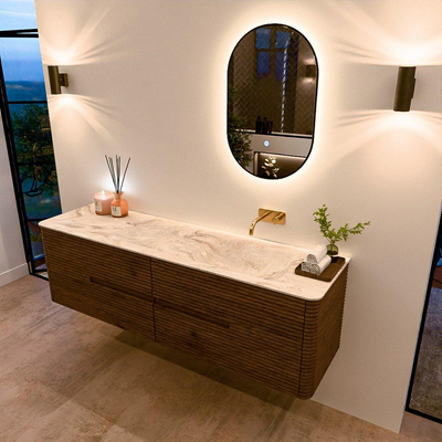 Mondiaz CIRO-DLUX Badkamermeubelset - 170x45x50cm - Solid surface wastafel Frappe - 1 wasbak Rechts - zonder kraangaten - 4 lades - Dusk