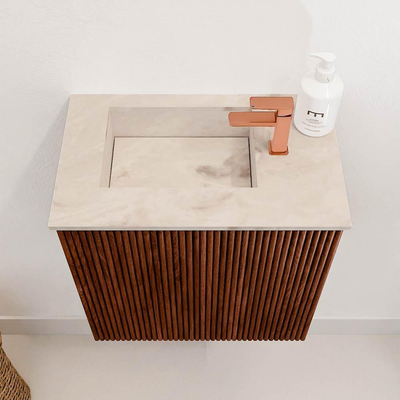 Mondiaz JOYA-DLUX 40cm toiletmeubel - kleur Ruby - Wastafel FAYE positie Links 1 kraangat kleur Frappe.