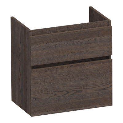 BRAUER Delight meuble sous-lavabo peu profond - 60x39x60cm - 2 tiroirs softclose - sans poignées - 1 découpe pour siphon - chêne massif - lamelles chêne noir