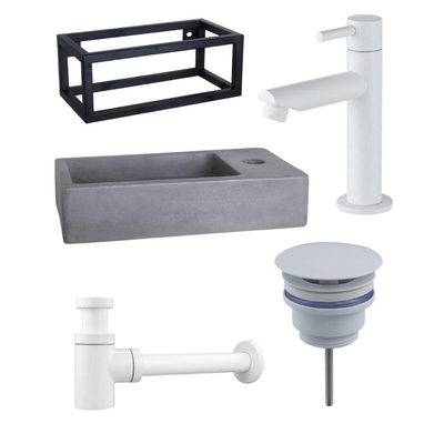 FugaFlow Eccelente Pietra fonteinset - 40x22x23.5cm - 1 kraangat - zwart frame - fonteinkraan wit mat - beton