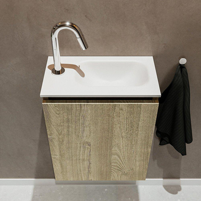 Mondiaz TURE Meuble lave-mains 40x23x50cm 1 trou de robinet 1 porte Light brown grey mat Lavabo Eden Droite Solid Surface Blanc