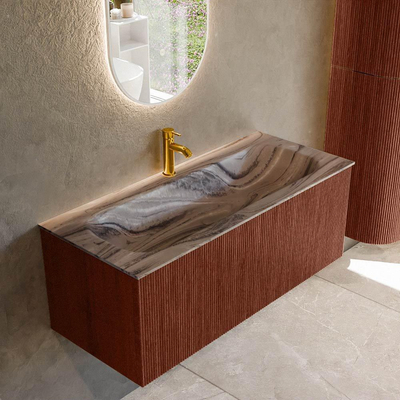 MONDIAZ KURVE-DLUX 110cm badmeubel kleur Ruby met 1 lade en 0 deuren. Wastafel BIG MEDIUM Midden 1 kraangat Sombra.