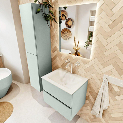 Mondiaz VICA Ensemble de meuble de salle de bain - 60cm - meuble sous-vasque greey - 2 tiroirs - lavabo cloud milieu - 1 trou de robinet - version haute de 60cm - talc