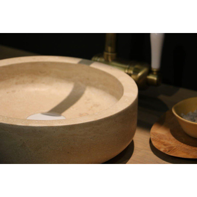 Forzalaqua Verona vasque à poser 40x40x12cm Ronde Pierre naturelle Travertin adouci