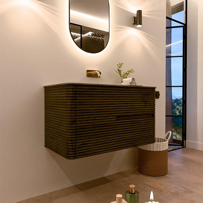 Mondiaz CIRO-DLUX Badkamermeubelset - 90x45x50cm - Solid surface wastafel Oza - 1 wasbak Midden - zonder kraangaten - 2 lades - Shadow